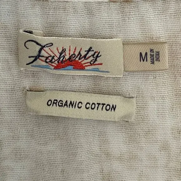 Faherty Boho Floral Dress Women's Medium Tan Tasseled Organic Cotton Cottagecore - Picture 9 of 11